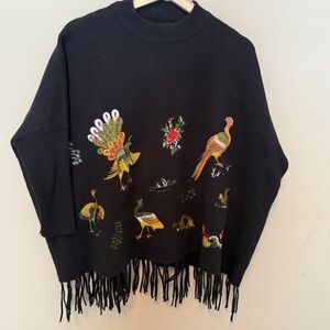 Keyingyi Cashmere Blend Beauty and Dignity Peacock Love Fringe Sweater One Size